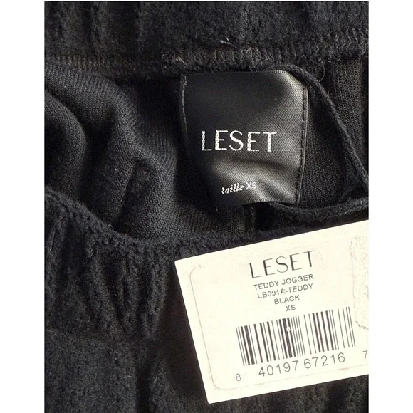 LESET Teddy Jogger Black Fleece Textured Sweatpants Made in USA XS LB091A-TEDDY - Picture 4 of 8